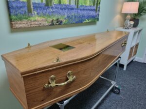 Traditional wood effect coffin