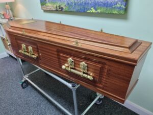 Mahogany Veneered Raised Lid Coffin - Image 2